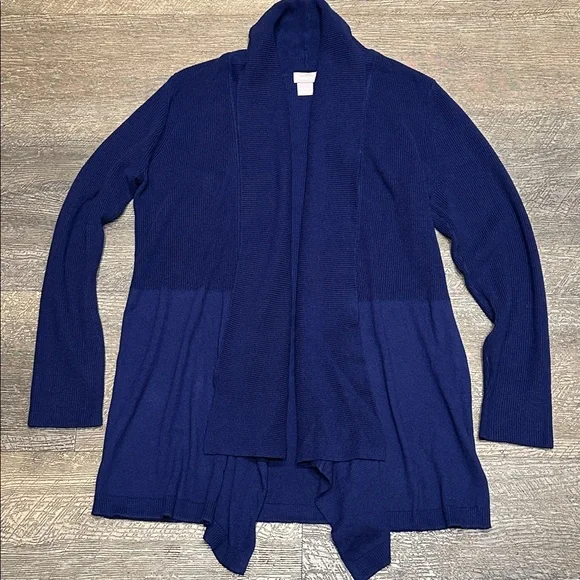 Chico's Women's Navy Blue Shawl Collar Asymmetrical Open Front Cardigan Sz 1/M - Picture 9 of 11